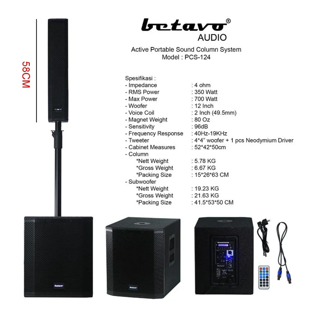 Active Portable Sound Column System Betavo PCS-124 Original Garansi Resmi - Free Packing Kayu