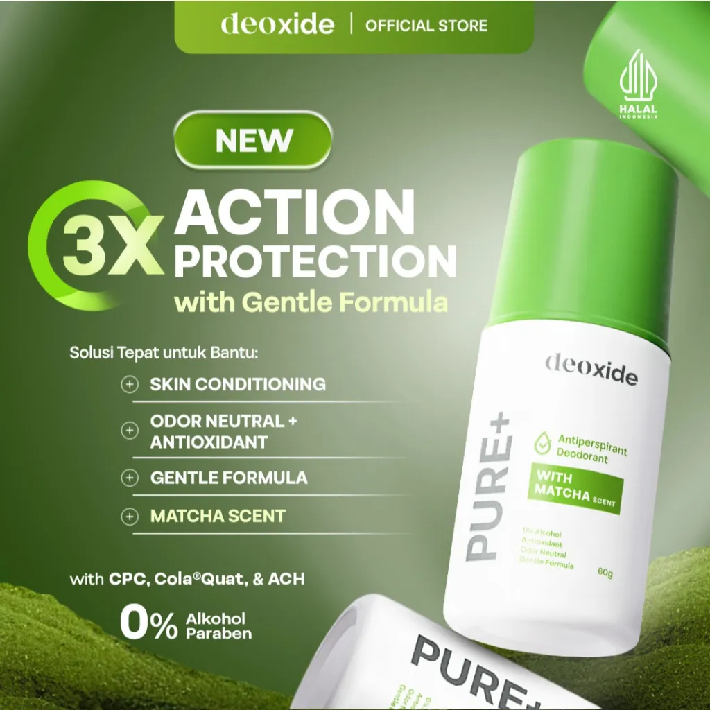 DEOXIDE Pure+ With Matcha Scent Antiperspirant Deodorant Roll On 60 gr