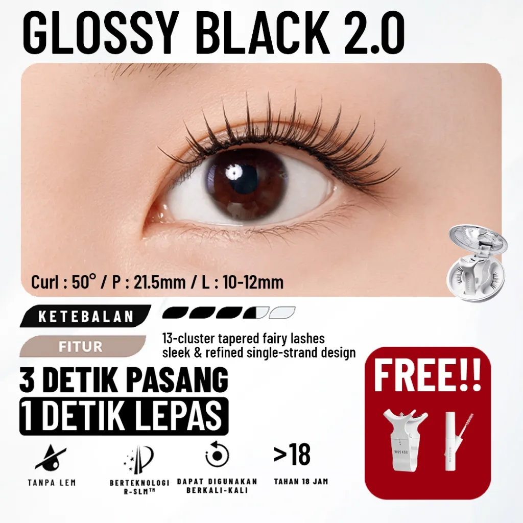 WOSADO Magnetic Lashes GLOSSY BLACK Bulumata Palsu Magnetik Natural Korea Idol Look Eyelash