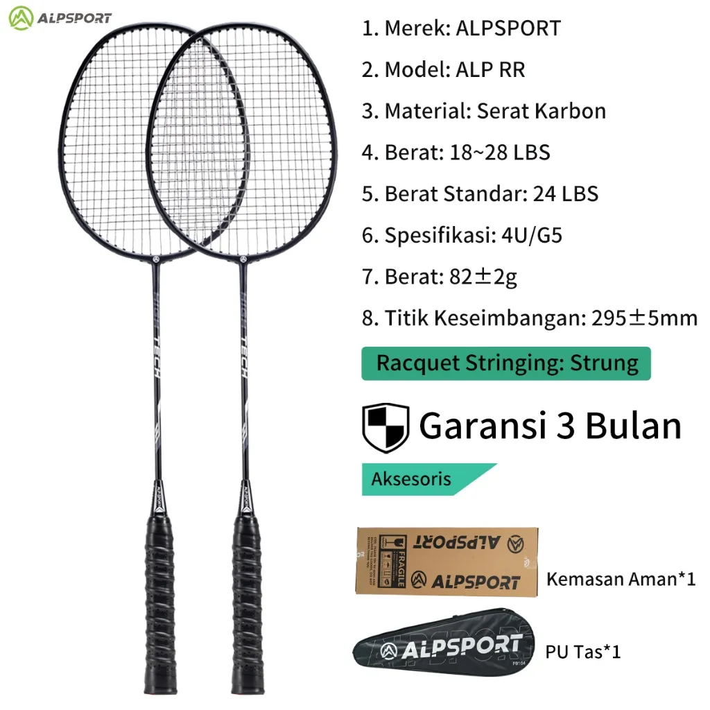 ALPSPORT RR 2Raket + Tas 4U G5 100% Serat Karbon Penuh Desain Asli 22-28Lbs T800 Raket Bulu Tangkis Set Senar Dan Pegangan Sudah Terpasang Ungu Reket Didesain Untuk PELAJAR Pemula Peralatan Olahraga ALP Racket Profesional Rsl Yonex Liling Victor Grosir