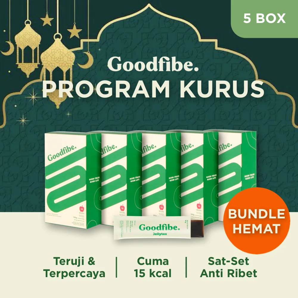 PROGRAM KURUS 1 BULAN – Goodfibe Fiber Jelly (5 Box Paket Hemat) Lancarkan BAB