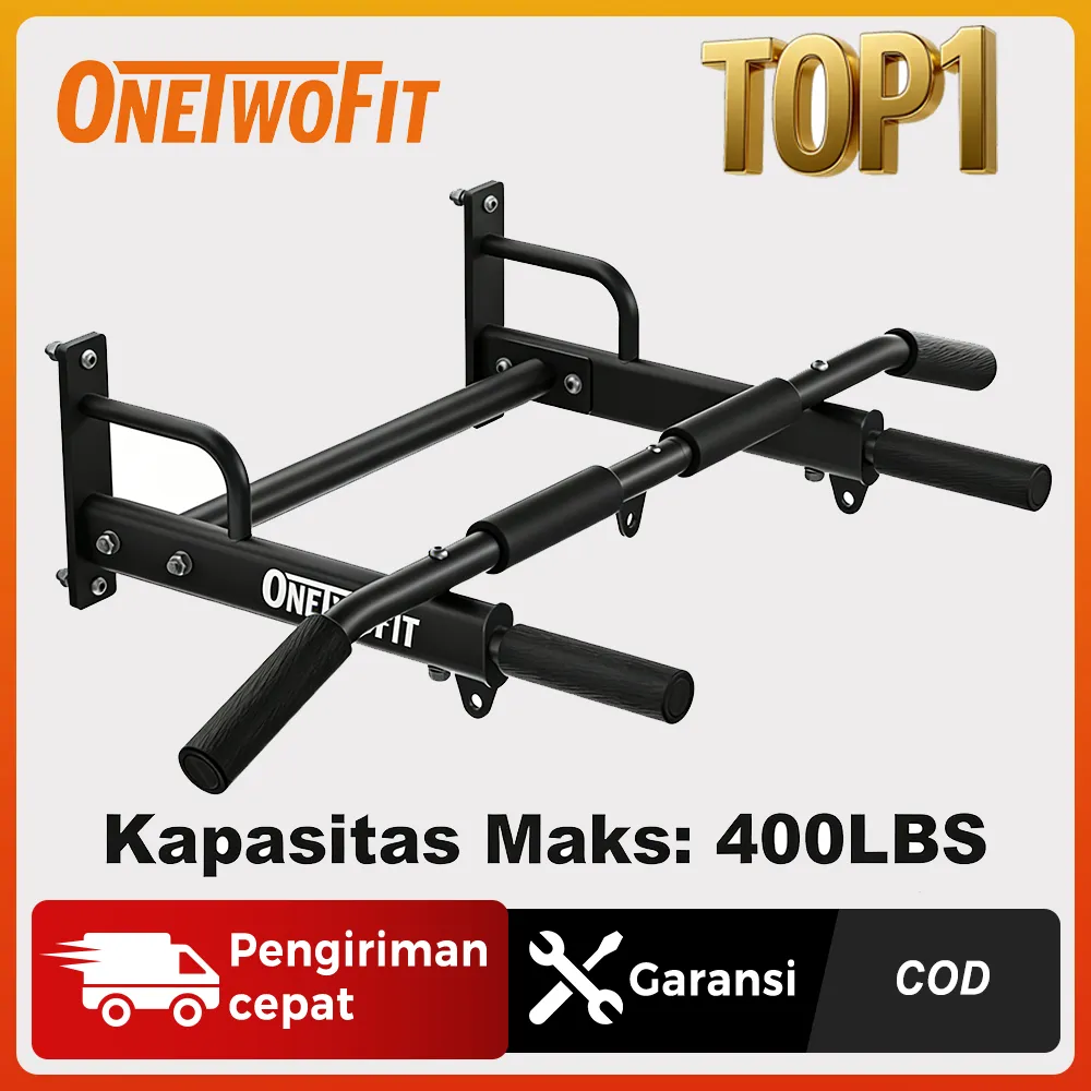 OneTwoFit Pull Up Bar Bar Pemompar Dinding STABIL 4 Lubang Tahan Lama 200kg Garansi 12 Bulan Cocok untuk Latihan Punggung Bahu Dada Lengan Trisep Bisep Ketegangan dan Perut Depa Outdoor Tangan Olahraga