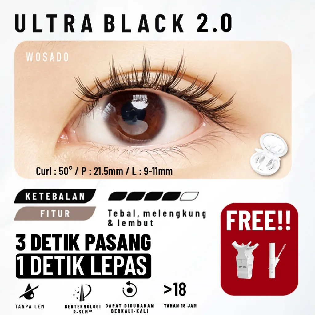 WOSADO Magnetic Lashes ULTRA BLACK Bulu Mata Palsu Magnetik Natural Daily Look