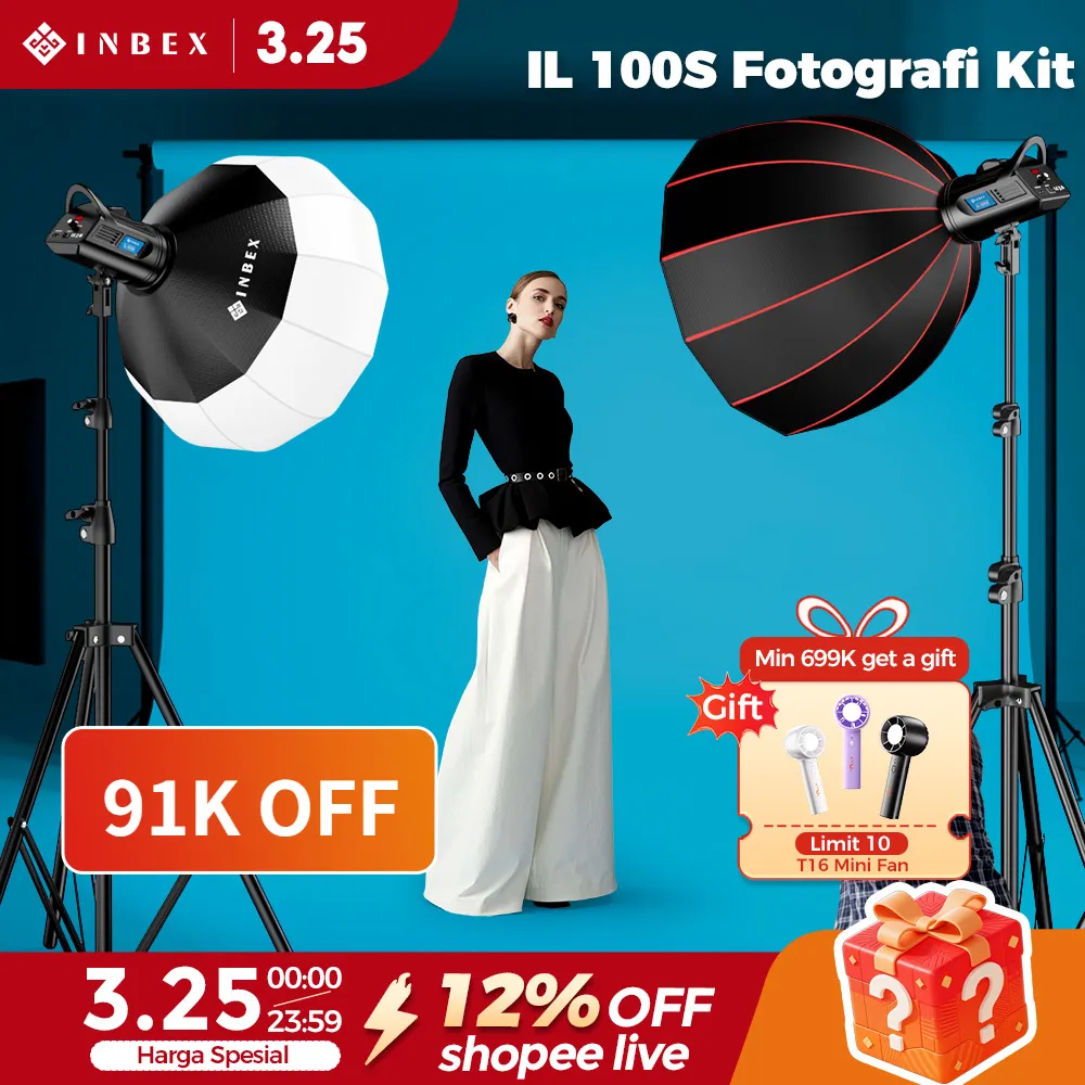 INBEX IL100S Profession Lampu Studio 100W Live kit Foto Fil Light LED Display Screen Softball Softbox godox