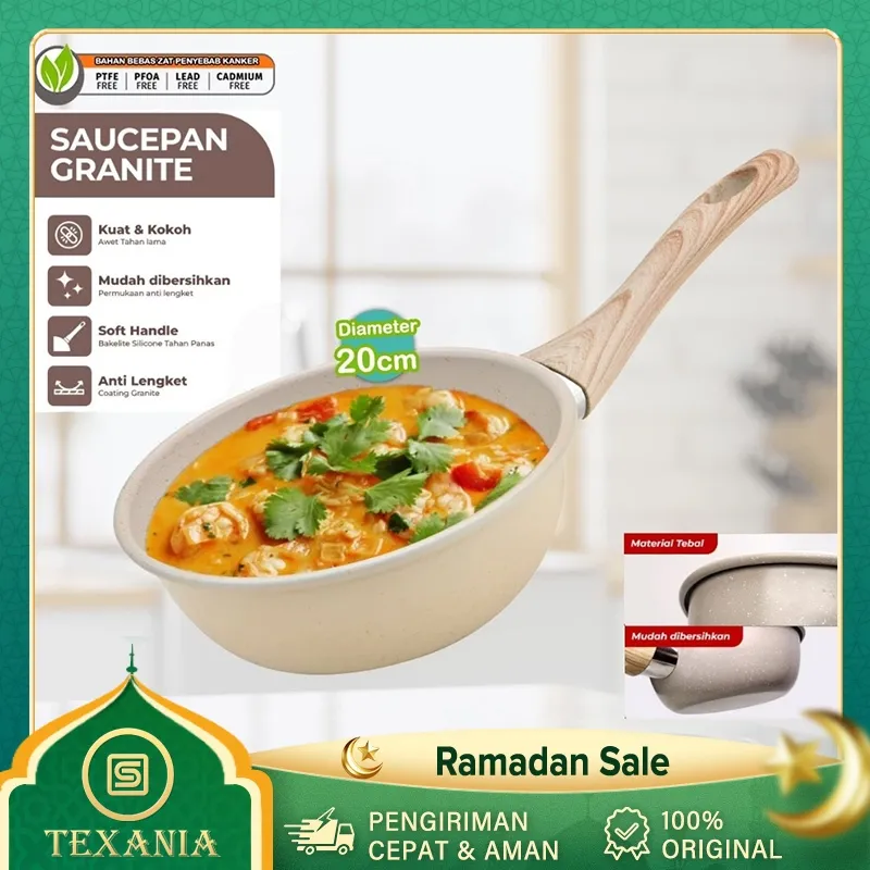 [4.4 SALE]Termurah TEXANIA Saucepan Panci 20cm Wajan Anti Lengket Warna Cream Stainless Steel Kitchenware