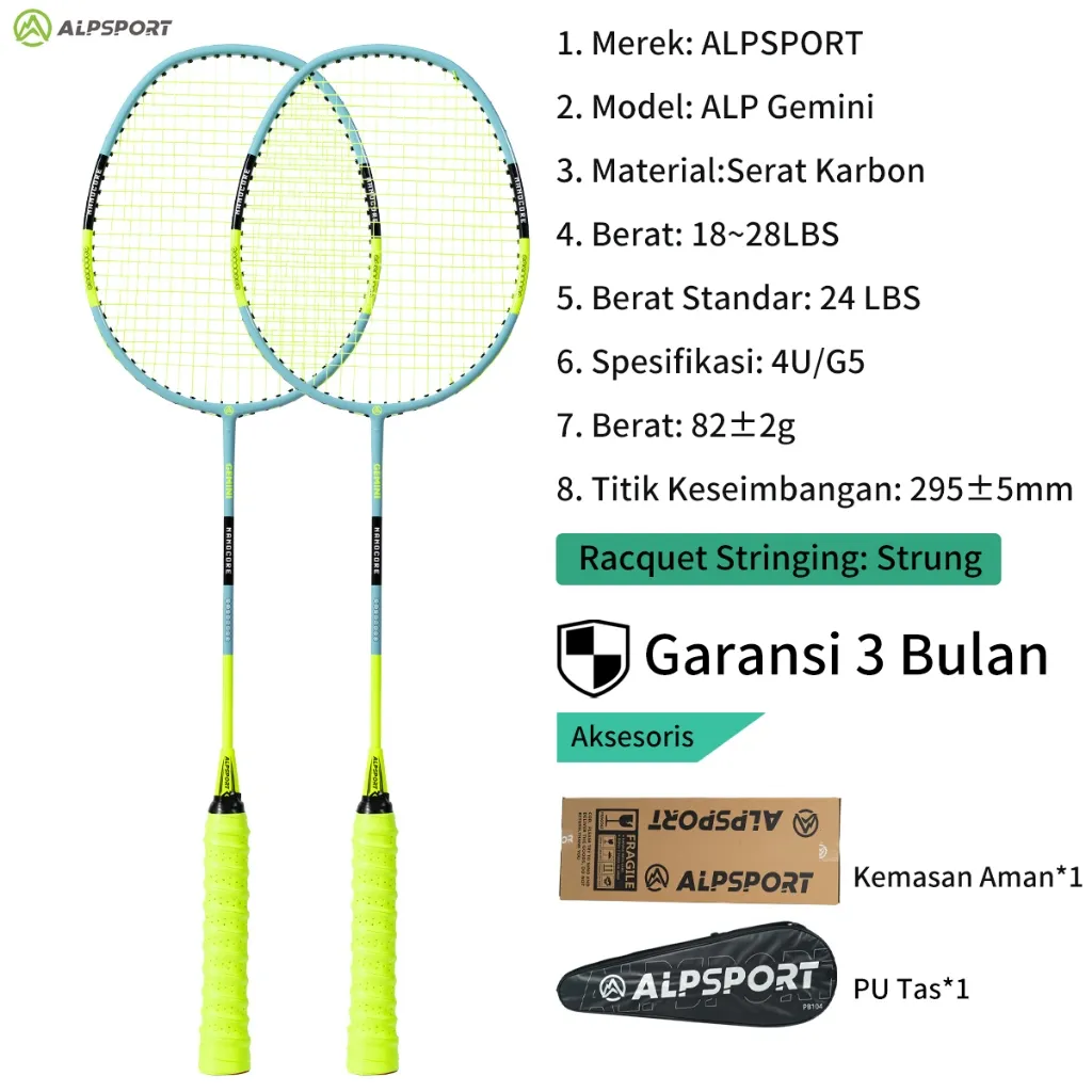 ALPSPORT SZZ 2Raket + Tas 4U G5 100% Serat Karbon Penuh Desain Asli 22-28Lbs T800 Raket Bulu Tangkis Set Senar Dan Pegangan Sudah Terpasang Hitam Reket Didesain Untuk PELAJAR Pemula Peralatan Olahraga ALP Racket Profesional Rsl Yonex Liling Victor Grosir