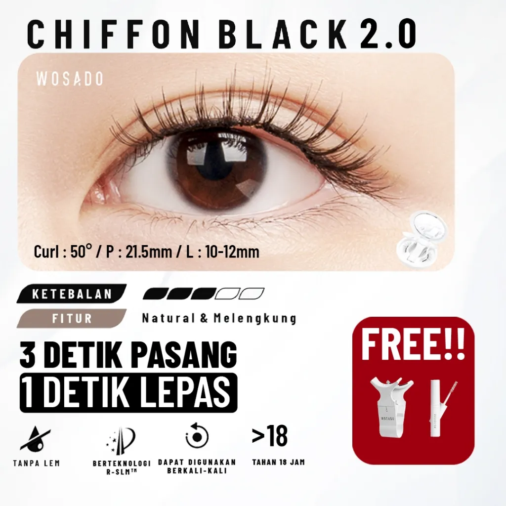 WOSADO Magnetic Lashes CHIFFON BLACK Bulu Mata Palsu Magnetik Natural Makeup Daily Look Eyelash