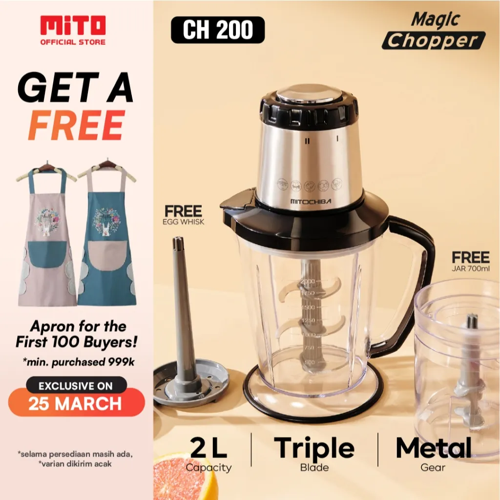 MITOCHIBA Food Magic Chopper CH200 Blender 2L Alat Penggiling dan Penghalus Bumbu