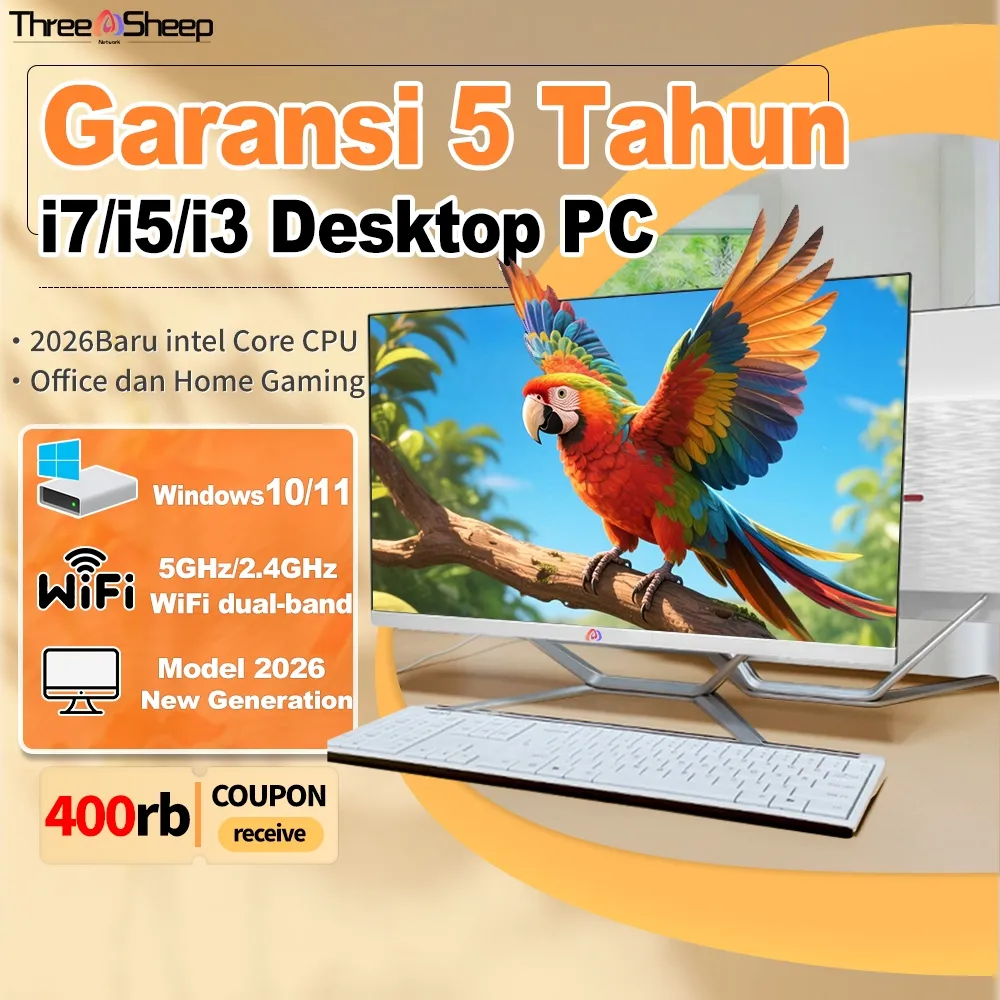 TSN Komputer Full set PC All-in-One Baru2026 Intel PC Core i3/i5/i7 CPU,Untuk Rumah, Belajar, Kantor, Gaming dan Hiburan19/22/24/27 Inch computer desktop PC AIO SSD 256G/512GB/1TB komputer PC full set CPU,Gratis Keyboard dan Mouse,Garansi 5 Tahun.