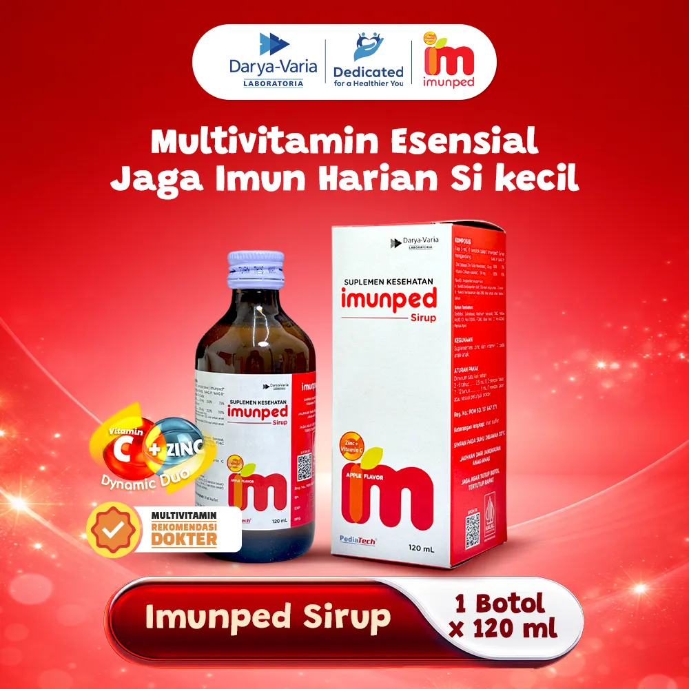 Imunped Sirup 120ml - Suplemen Anak dengan Vitamin C & Zinc untuk Memelihara Kesehatan dan Imunitas Tubuh | Vitamin Bayi | Zinc Anak | Vitamin Anak 2 Tahun | Multivitamin Anak Lengkap | Vitamin Zinc Anak