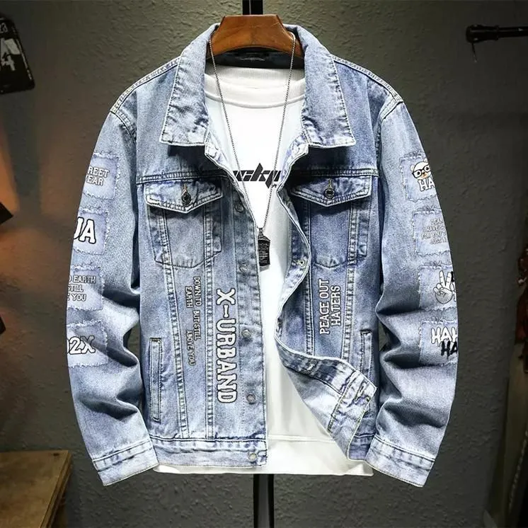 X Urband Absolute Jaket Denim Pria Casual Sandwash Destroy