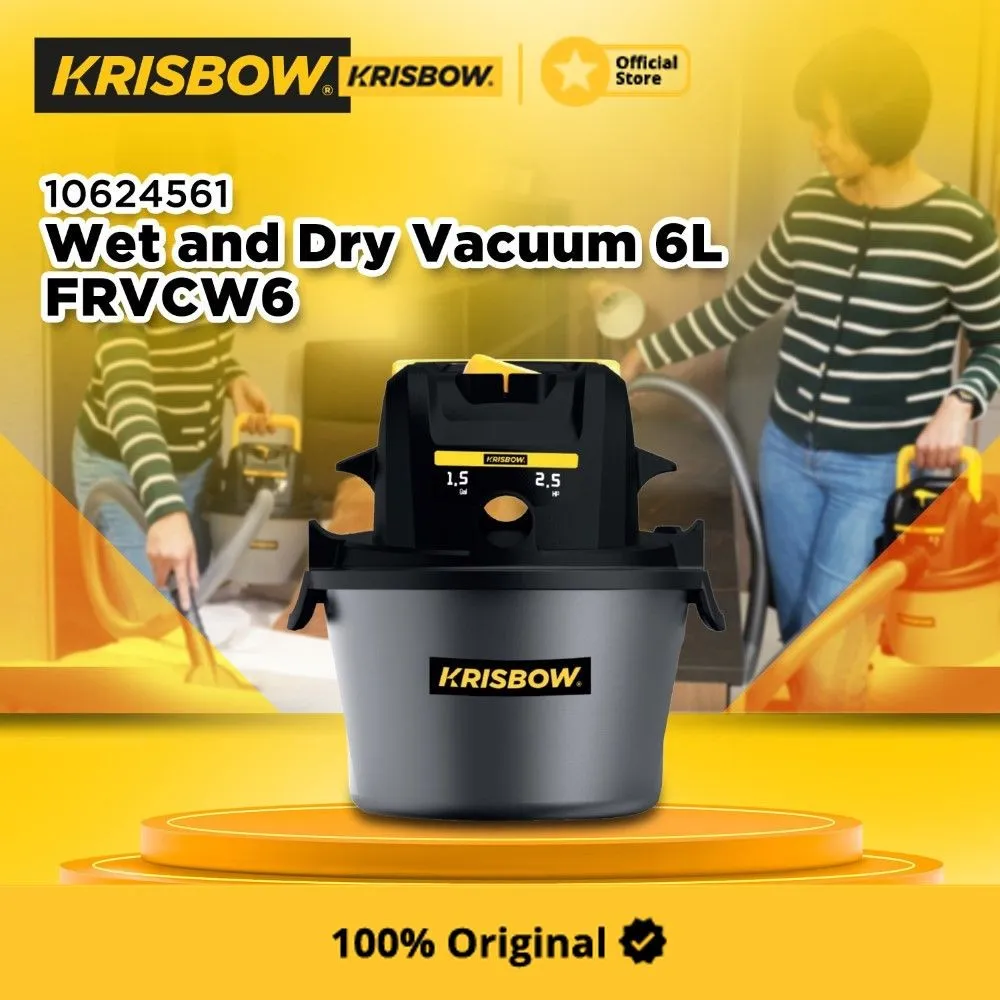 Krisbow 6 ltr Penghisap Debu Wet & Dry 400 watt - Hitam Alat Pembersih Vakum Cleaning Tool Mesin Vacuum Cleaner Penyedot Kotoran Peralatan Kebersihan Sedot Debu Penyedot Air Alat Kebersihan Pembersih Lantai 