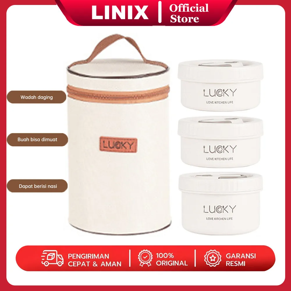Linix Kotak Makan Portable Tahan Panas /  Kotak Makan Siang Bento Portabel Tahan Bocor Gaya Jepang/ Container Sealed Round Stainless Lunch Box Tahan Bocor / kotak makan 1 set premium / kotak makan stainless anti bocor DDD