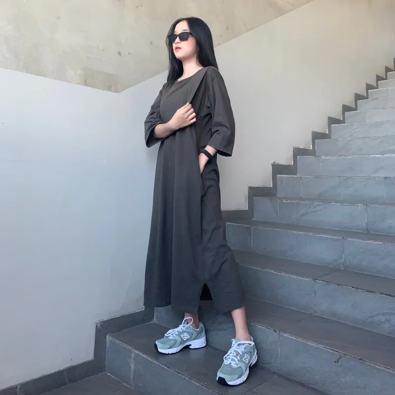 RAABIHA | Kyla Dress Busui Polos | Mididress Muslim Premium | Kaos Tunik Wanita Ibu Menyusui | Combad 30s