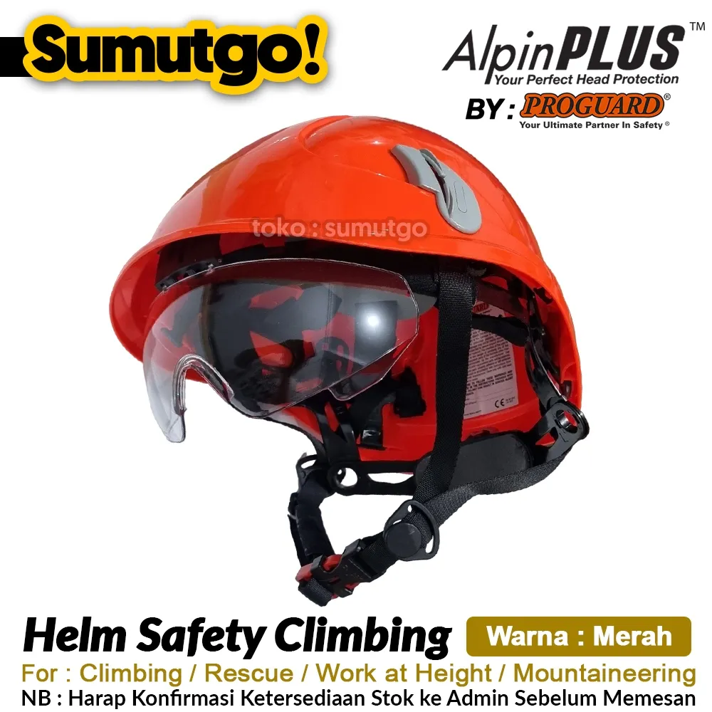 Helm Safety Proyek Proguard Alpin Plus Merah / Climbing Safety Helmet Alpinplus Extreme Sport Red / Pelindung Kepala Panjat Tebing Mountaineering Rescue SAR aktivitas Olahraga Ekstrim Outdoor / Helm Cycling Sepeda