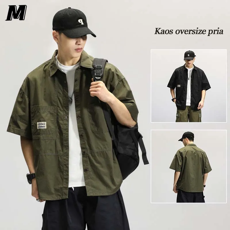 Kemeja pria lengan pendek Kemeja Polos longgar t shirt kemeja vintage standar kasual pria korean style kemeja oversize pria fashion Hitam hijau big size Shirt Kemeja remaja laki laki Atasan pria terbaru 2025