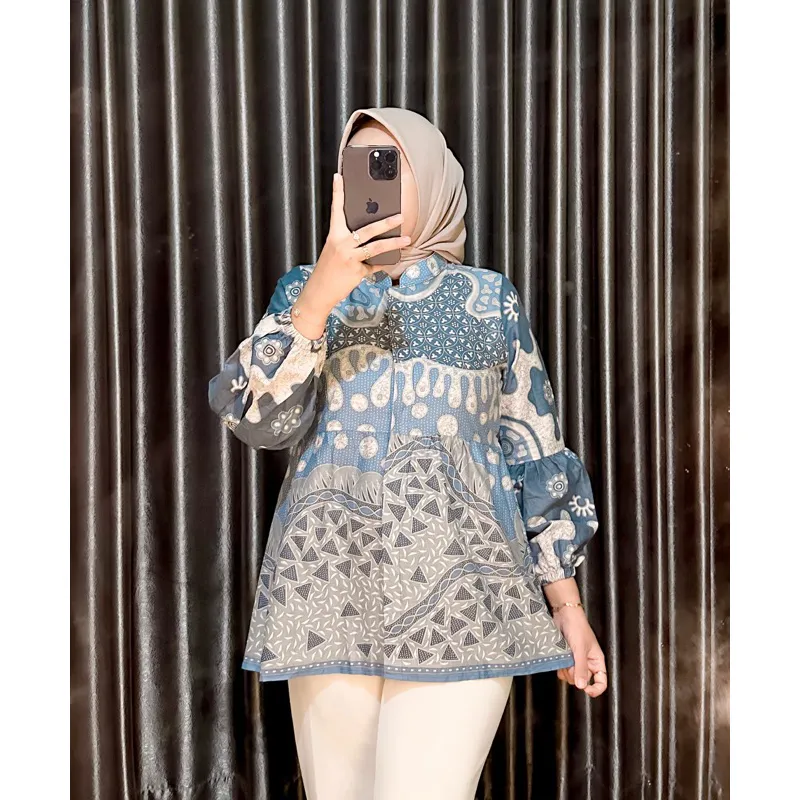 tey-17 Batik wanita ASJ SA HRB026 Kenongo Kemeja Tosca Pendek