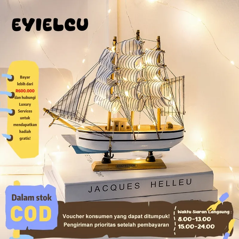 Eyre 23cm Model perahu layar kayu kerajinan ruang tamu kantor kerajinan Mediterania angin Mediterania ornamen kreatif dekoratif Wooden sailing model office living room crafts Mediterranean wind decorative creative ornaments