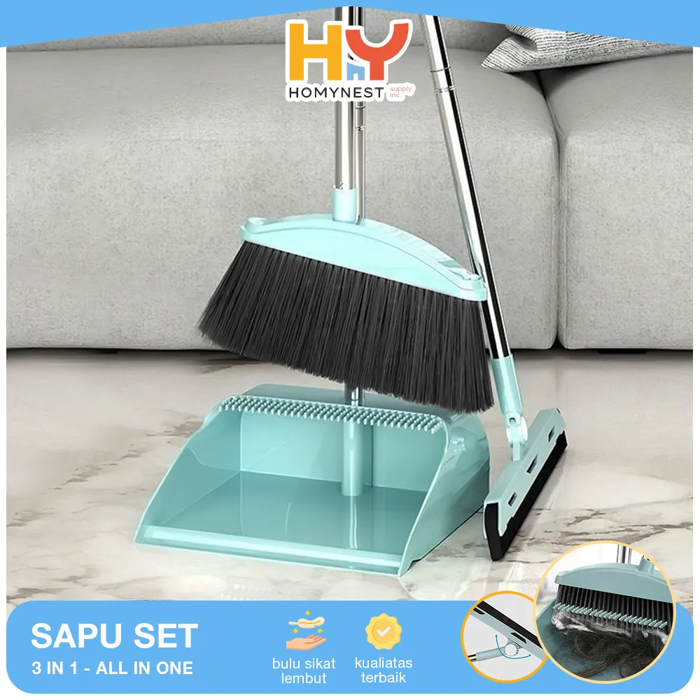 HOMYNEST Set Sapu Pengki Pel Wiper Air 3in1 Alat Pembersih Lantai Lipat Portable