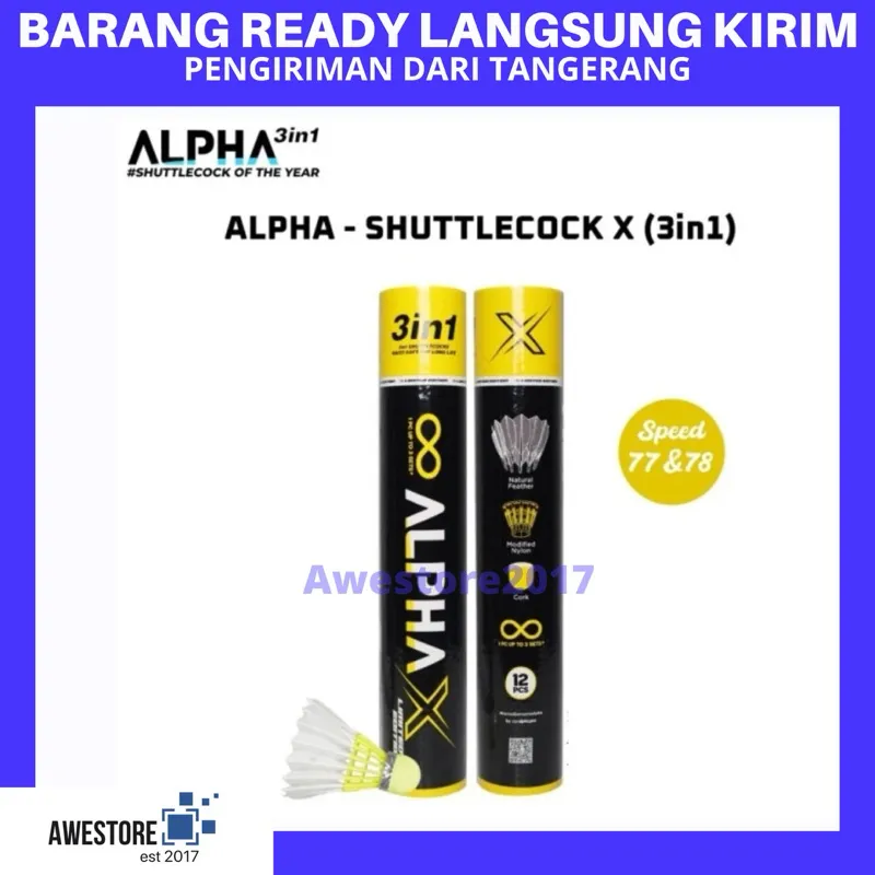 Shuttlecock Alpha X Shuttle Cock Kok Bulu Angsa Import 3 in 1 High Quality Tipe 3in1 Awet Black Eco