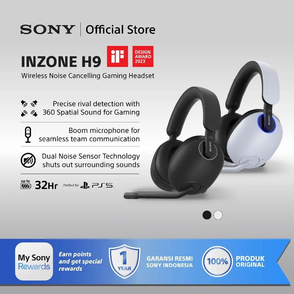 SONY INZONE H9 Wireless Noise Cancelling Gaming Headset Headphone Head Phone Headphones