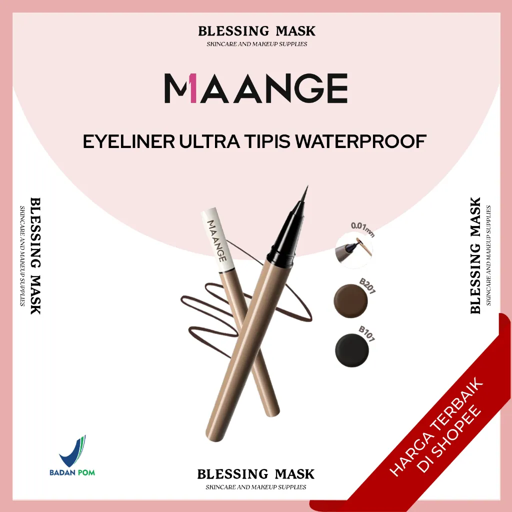 MAANGE Ultra Tipis Eyeliner Waterproof | Eyeliner Pen | Cepat Kering, Tahan Lama, Warna Merata & Anti Luntur MG-E01