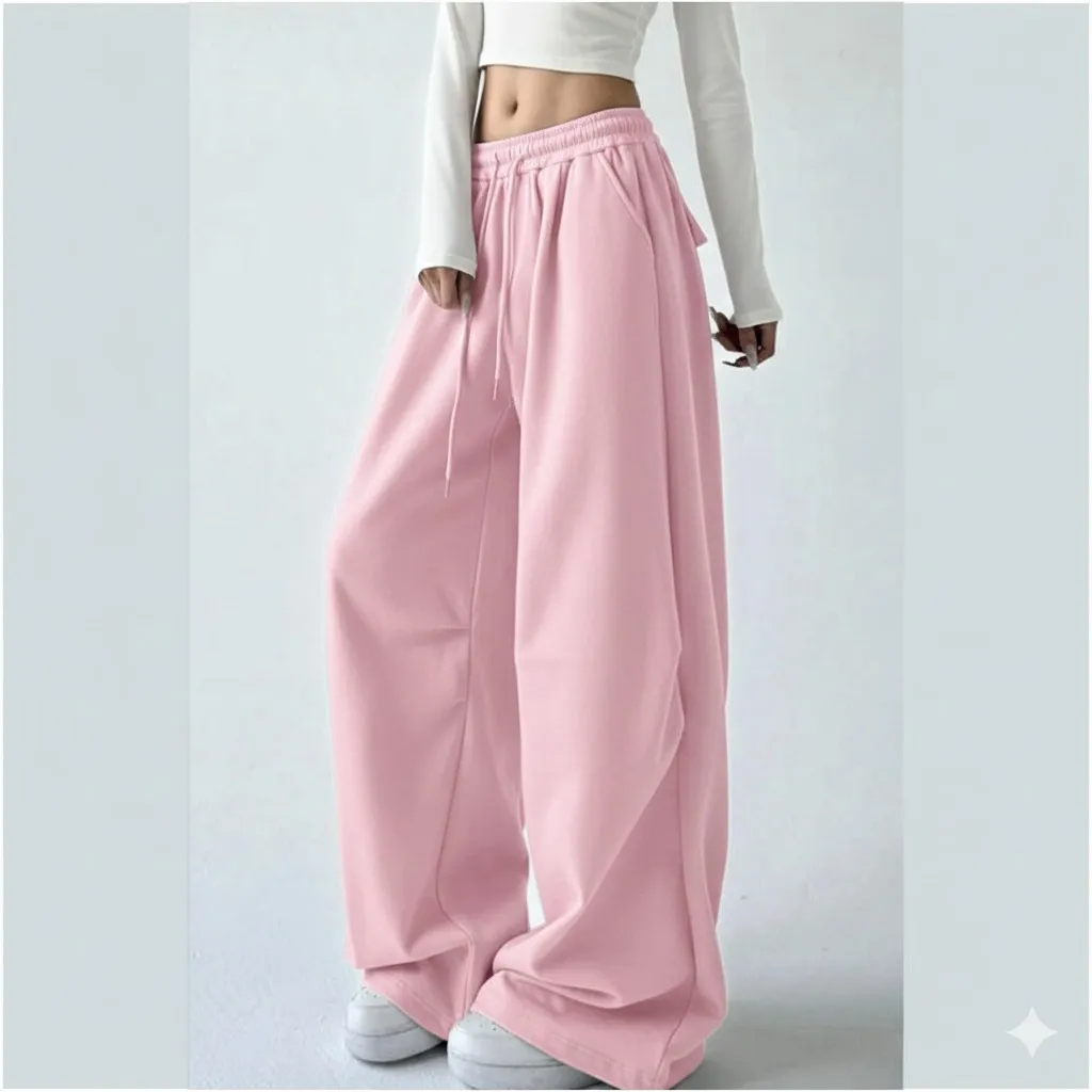 Spasmodic - Celana Sweatpants Loose Baggy Fleece Wanita Dusty Pink
