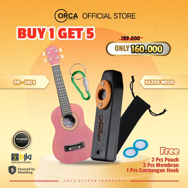 ORCA [ BUY 1 GET 5 ] Ukulele Kencrung UKL4 + Kazoo Kayu Aether
