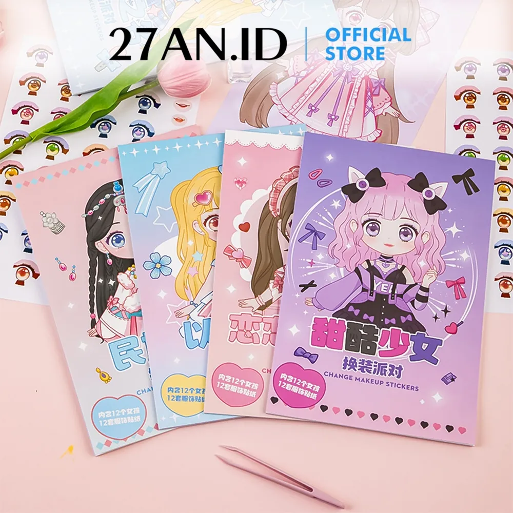 (27AN.ID) Buku Stiker Makeup Anak Perempuan H1048 Mainan Kartun Berdandan Princess Berganti Pakaian