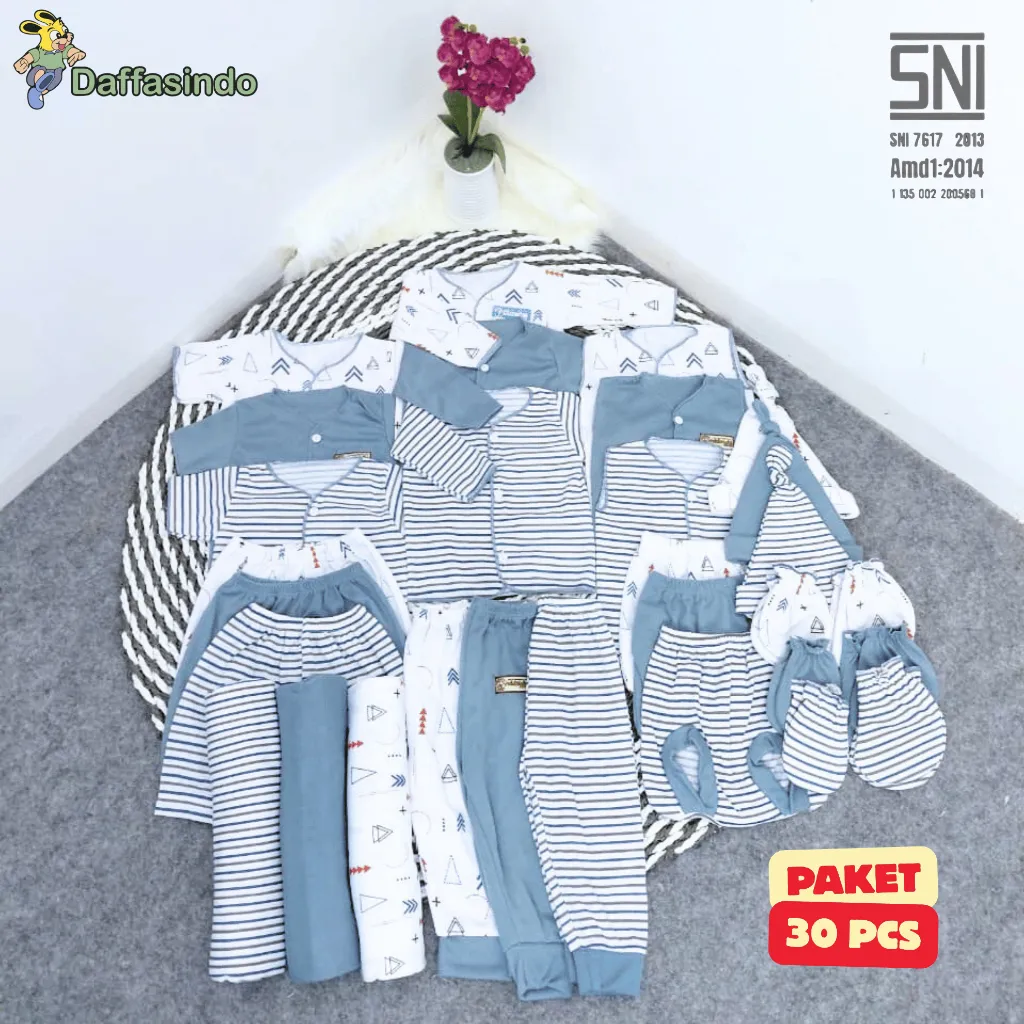 Daffasindo 30Pcs Paket Baju Bayi Siap Lahiran 18 pcs Baju Celana  Topi  Sarung Tangan  Kaki Bedong