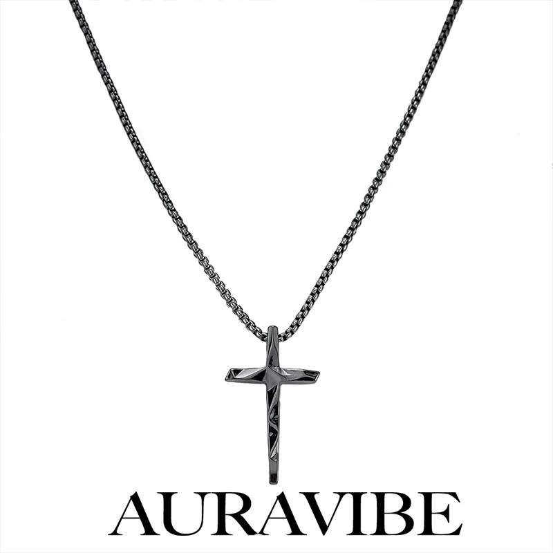 AURAVIBE Kalung Titanium Salib Lapis Ganda Pria - Gaya Edgy & Mewah yang Berkarakter (Terbaru)