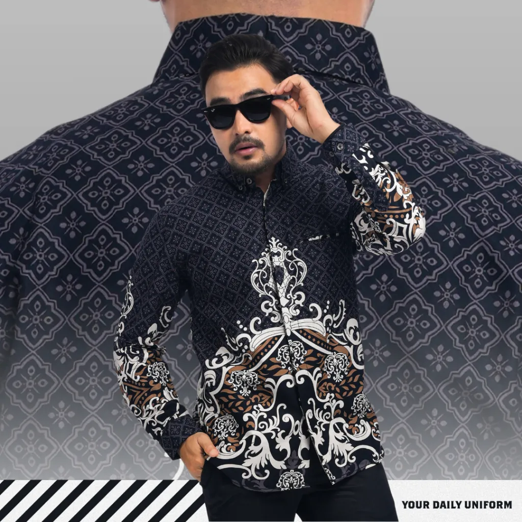 Dgm Kemeja Batik Pria Lapis Puring Premium Lengan Panjang Batik Furing Tribal 047 A
