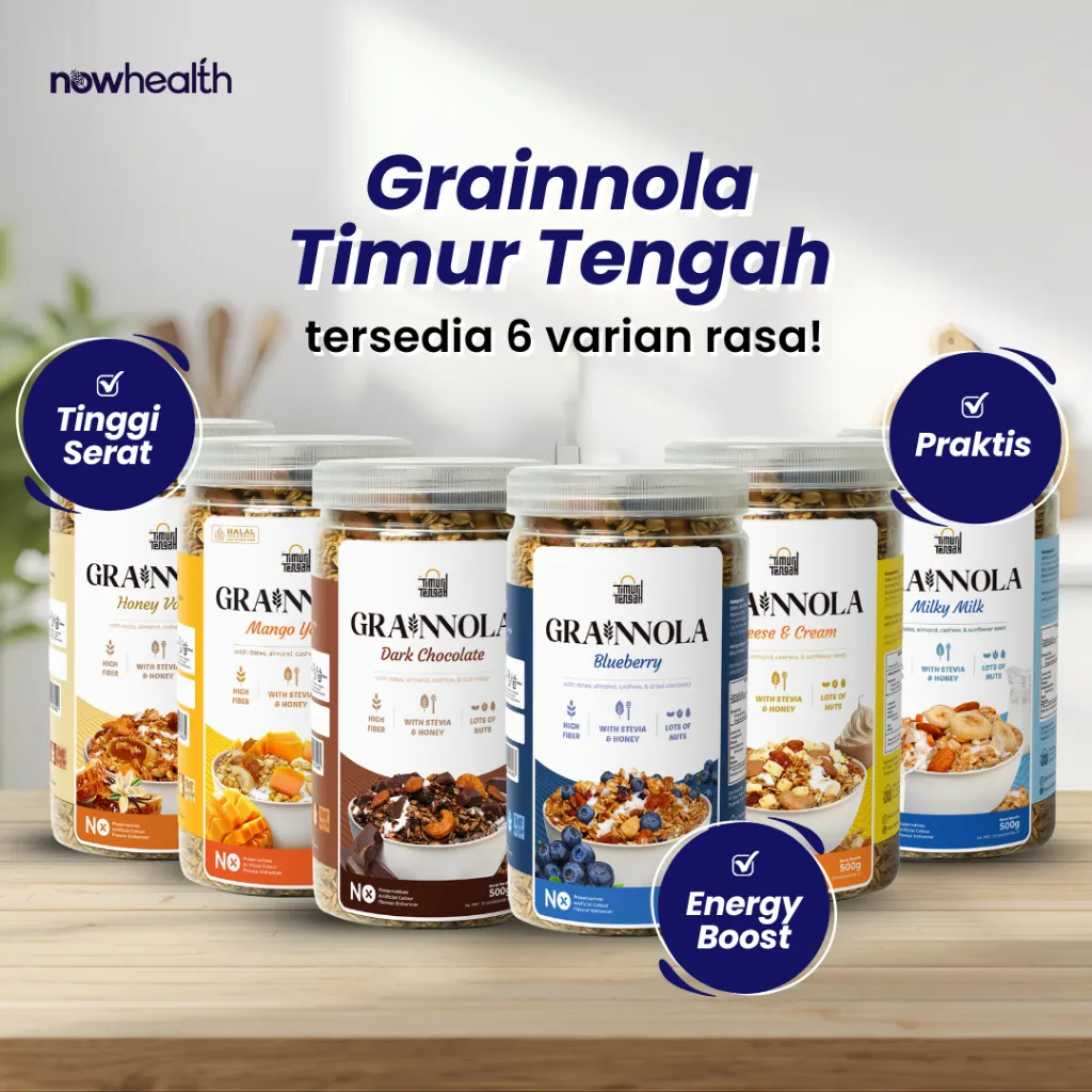 Grainnola Jar 500 gr Granola Timur Tengah | Dark Chocolate Coklat Blueberry Vanilla Honey Mango Yogurt Cheese and Cream Milky Milk Camilan Sehat Sereal Oatmeal Makanan Rendah Kalori Kaya Serat