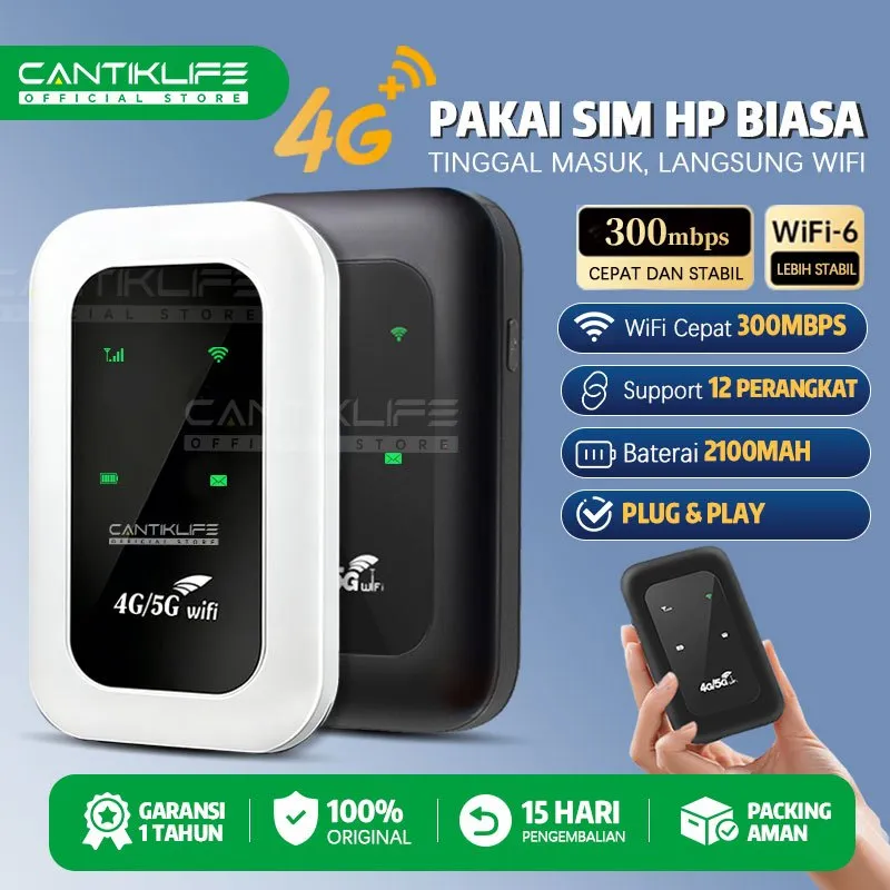 Cantiklife Modem WiFi 4G/5G LTE H806/H760 Mifi Router Portabel 300Mbps Unlock Semua Operator (Telkomsel/XL/Indosat) SIM Card Langsung Pakai Baterai 3000mAh Support 10 Perangkat