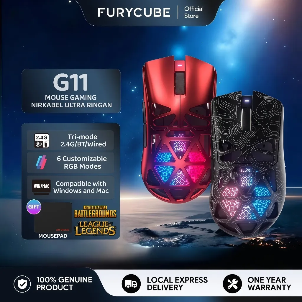 FURYCUBE G11 Mouse Contours Wireless Mice PAW3311 Sensor with Macro For Gaming Office 400 Mah Compatible With Both Laptops And Desktops