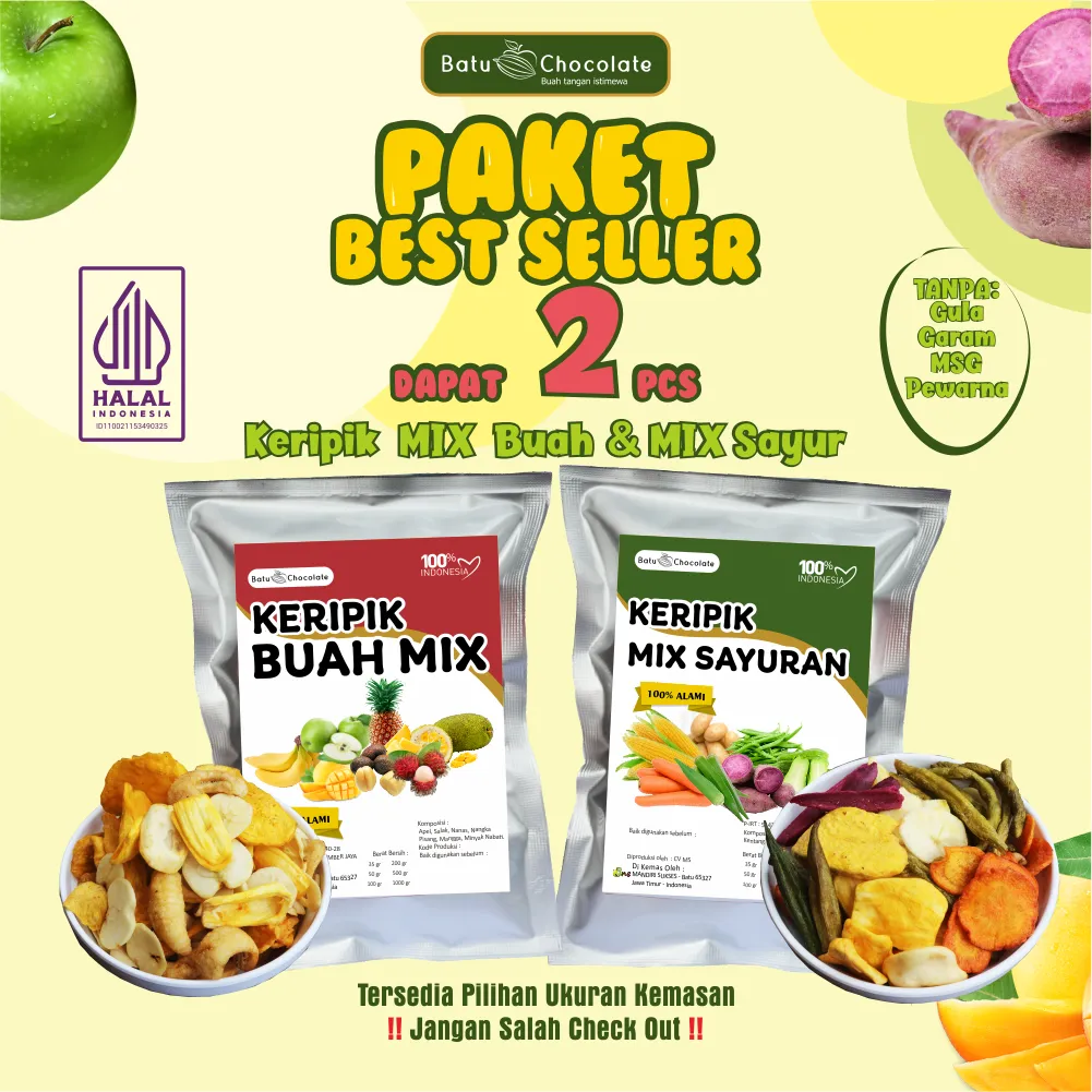 Paket Keripik Buah Dan Sayur Mix Dapat 2 pcs - Keripik Buah Mix 1 pc dan Keripik Sayuran Mix 1 pc