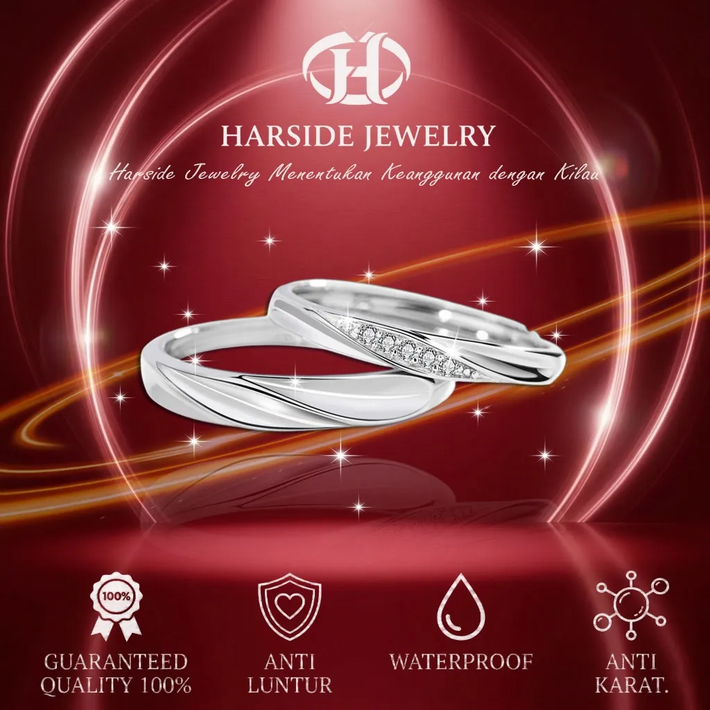 Cincin Couple Pasangan Titanium Wanita Pria Anti Karat Berlian Adjustable Tunangan Kawin Gratis Kotak Hadiah