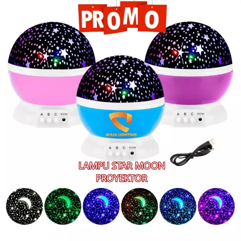 Lampu Tidur Proyektor Bulat Bulan Bintang Unik Sky Galaxy Star Moon Putar Master Hias Kamar anak