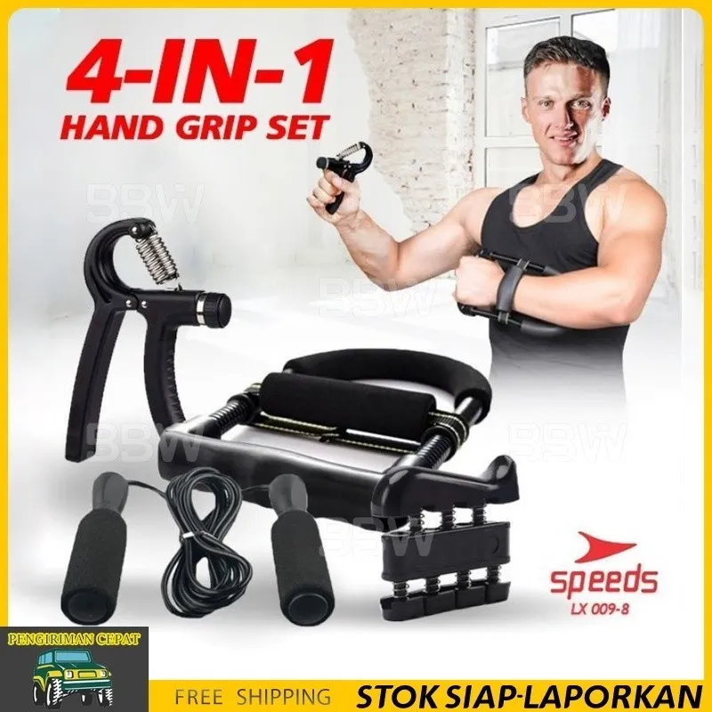 SPEEDS 1 Set Alat Fitness Olahraga Portabel Finger Exercise Handgrip Set Fitness Untuk Memperkuat Tangan Original Hand Grip Set Handgrip 5-60kg Gym Set Fitness Tangan Skipping Adjustable Power Wrist 009-8 PAKET LENGKAP Hand grip Set 4 in 1