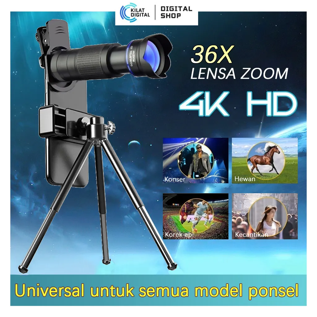 Lensa Apexel 36X Lensa Tele Zoom HP Lensa Apexel 36x Original Telezoom Universal Bermata HD Ponsel Camera Optik Dengan Tripod