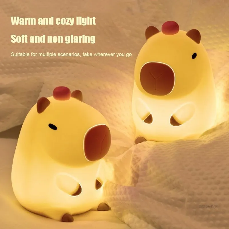 COD Lucu Kartun Capybara Silikon Lampu Malam Lampu Malam Isi Ulang Waktu Peredupan Lampu Tidur Peredupan untuk Dekorasi Kamar Anak /komey