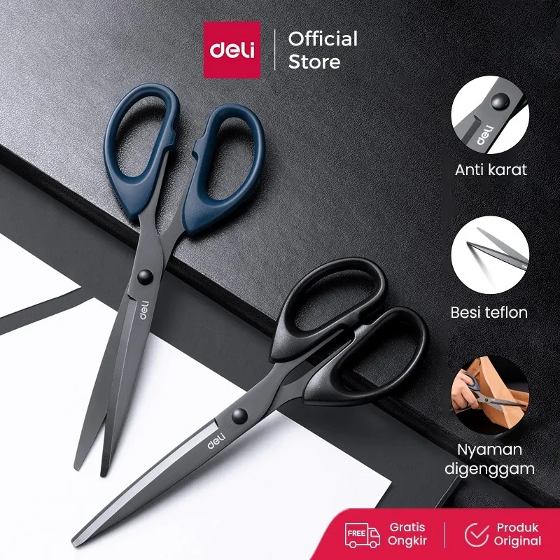 Deli Nusign Gunting Teflon / Scissor Anti Karat Nyaman Digenggam 6009-S