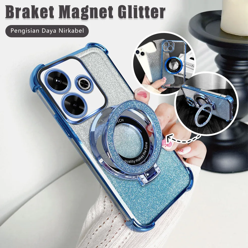Casing Hp Untuk Xiaomi Redmi 13 Phone Case Ponsel Braket Softcase Kesing Glitter Case Kartu Berkilau Mengurung Cassing Holder A8SJTHA 8000