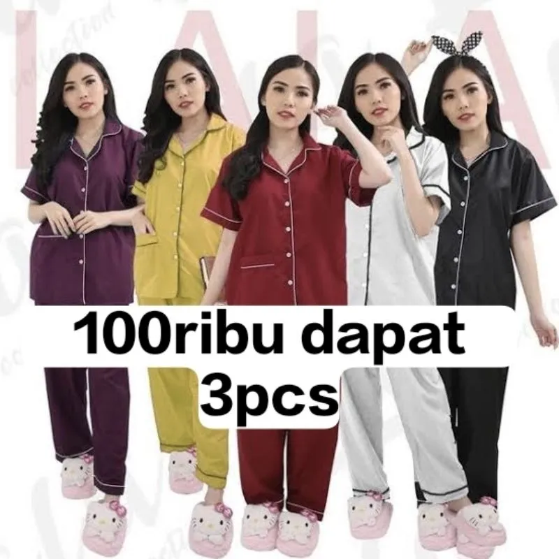 Setelan Piyama Baju Tidur Wanita Kekinian Paket Hemat Dapat 3 Setel