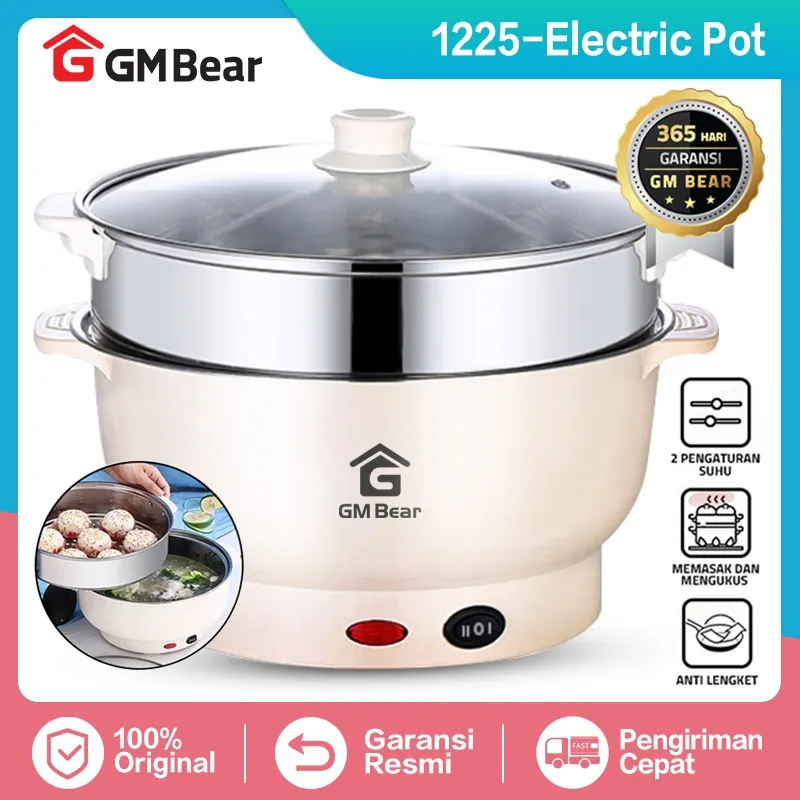 GM Bear Panci Listrik Multifungsi (2in1) 1225 - Electric Cooking Pot Panci Listrik Serbaguna Free Steamer