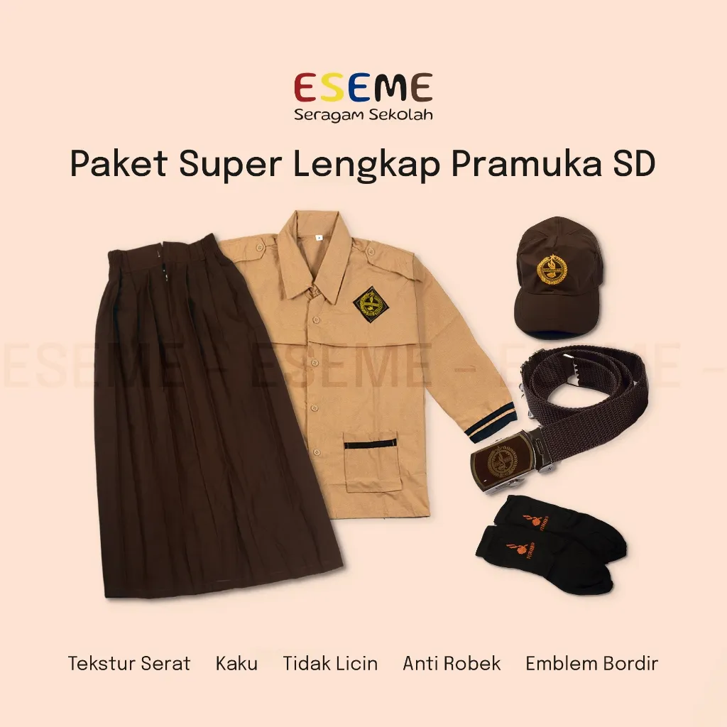Setelan Super Lengkap Pramuka Siaga Seragam Sekolah SD Perempuan Baju Panjang Rok Panjang