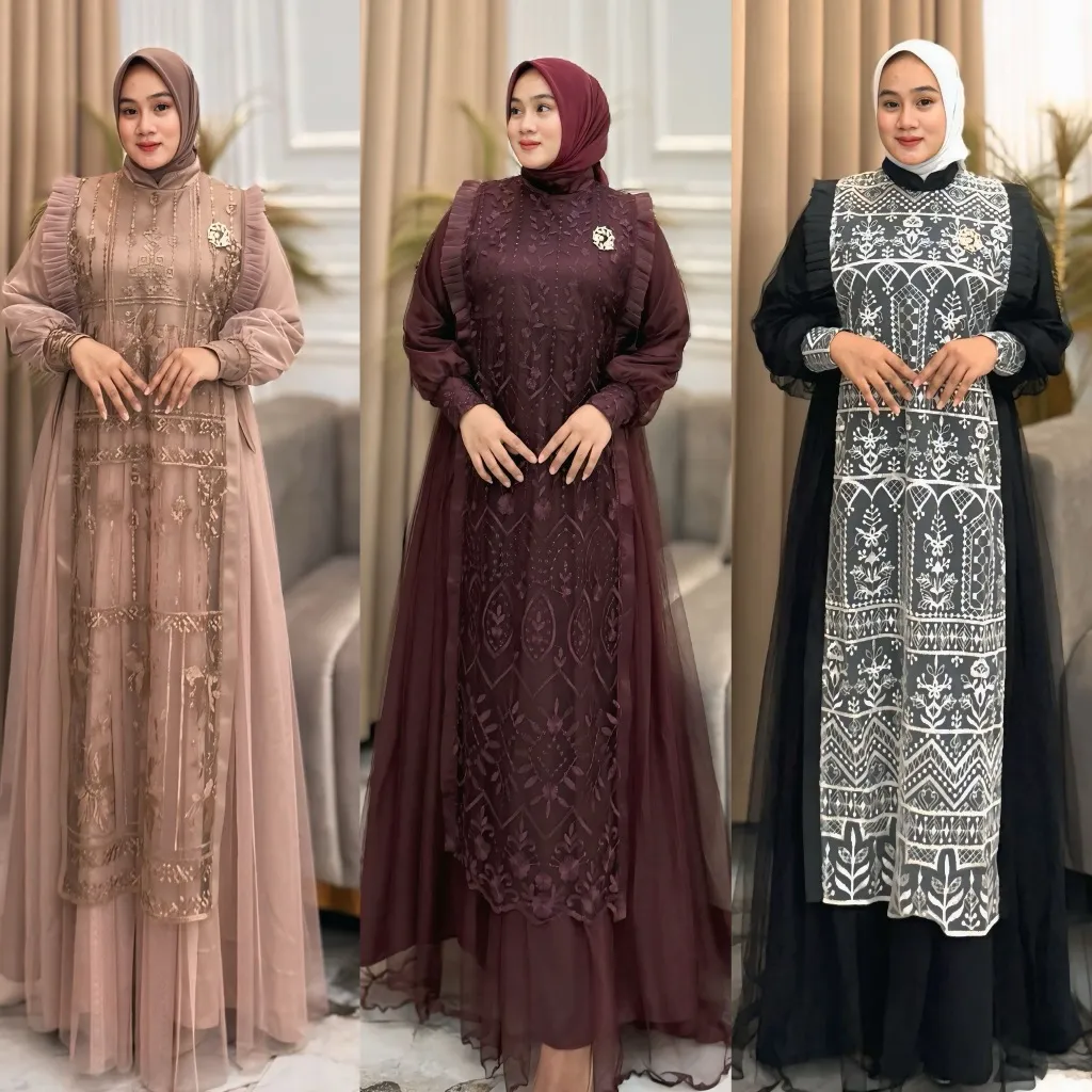 Nikita Gamis Pesta Burgandy Wanita Remple Depan Mewah Kekinian 2025 Baju Kondangan Brukat Premium qm