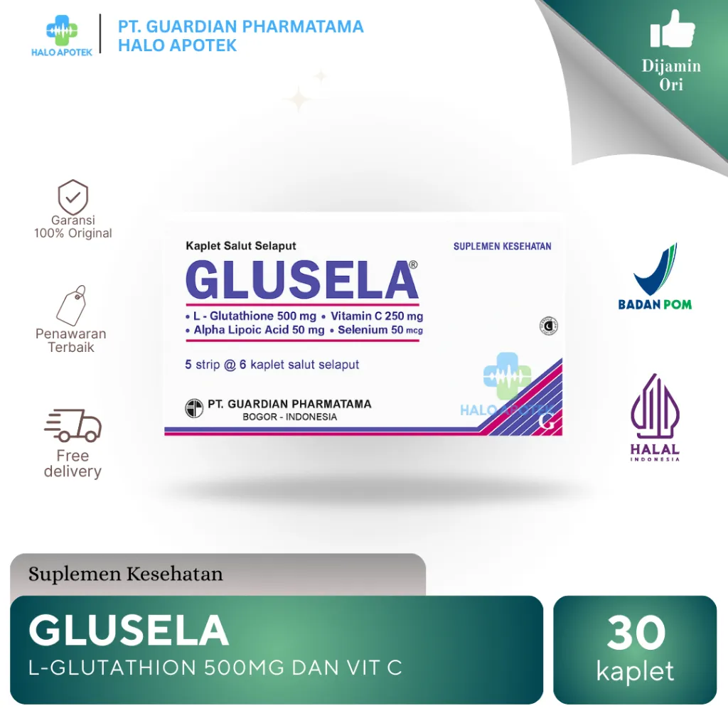 GLUSELA SUPLEMEN KESEHATAN I L-GLUTATHION 500MG - PER BOX @ 30 KAPLET