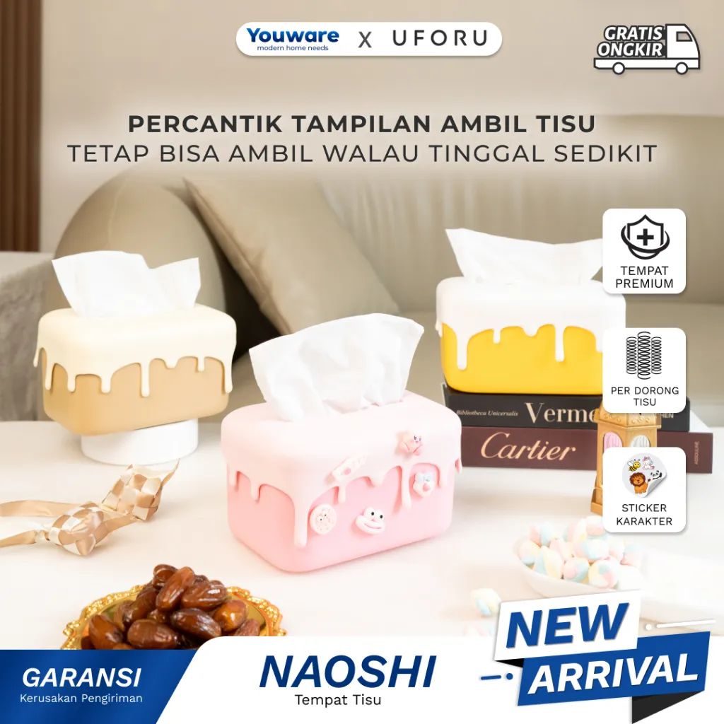Youware - Naoshi Kotak / Tempat Tisu Kamar Anak Aesthetic Estetik Transparan Bentuk Eskrim Kue Lucu