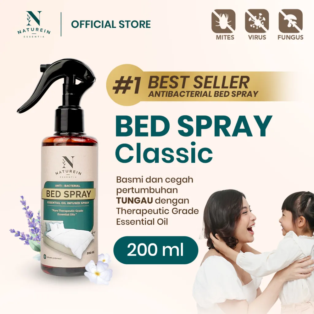 Naturein Bed Spray Classic 200 ml Anti Bacterial, Fungus & Virus | Natural Fabric Linen Room Home Spray with Therapeutic Grade Essential Oils